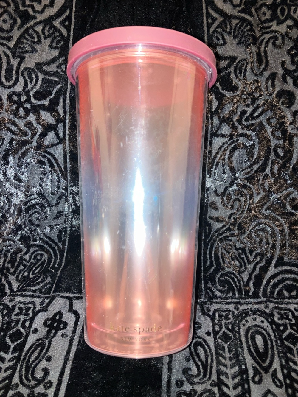 kate spade metallic pink travel tumbler with lid